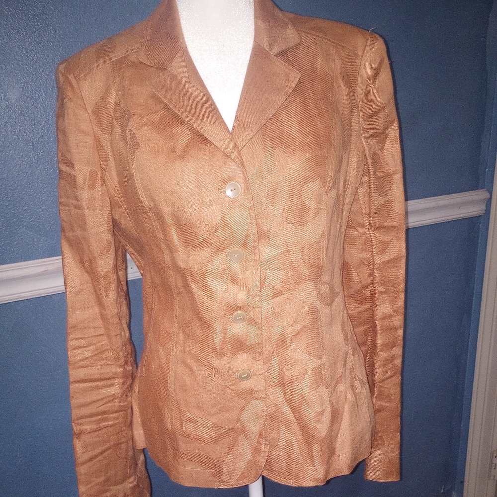 Anne Klein Tan Blazer Tailored Fit Notched Lapels